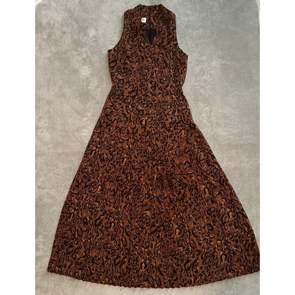 Vintage Jones New York Maxi Dress Women Size 8 Leopard Print Pleated Sleeveless - Picture 3 of 15
